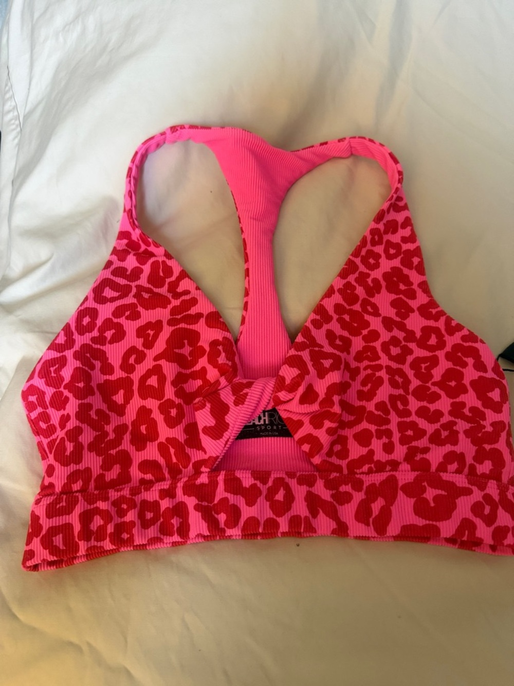 Beach Riot Pink and Hot Pink Leopard Print Sports Bralette